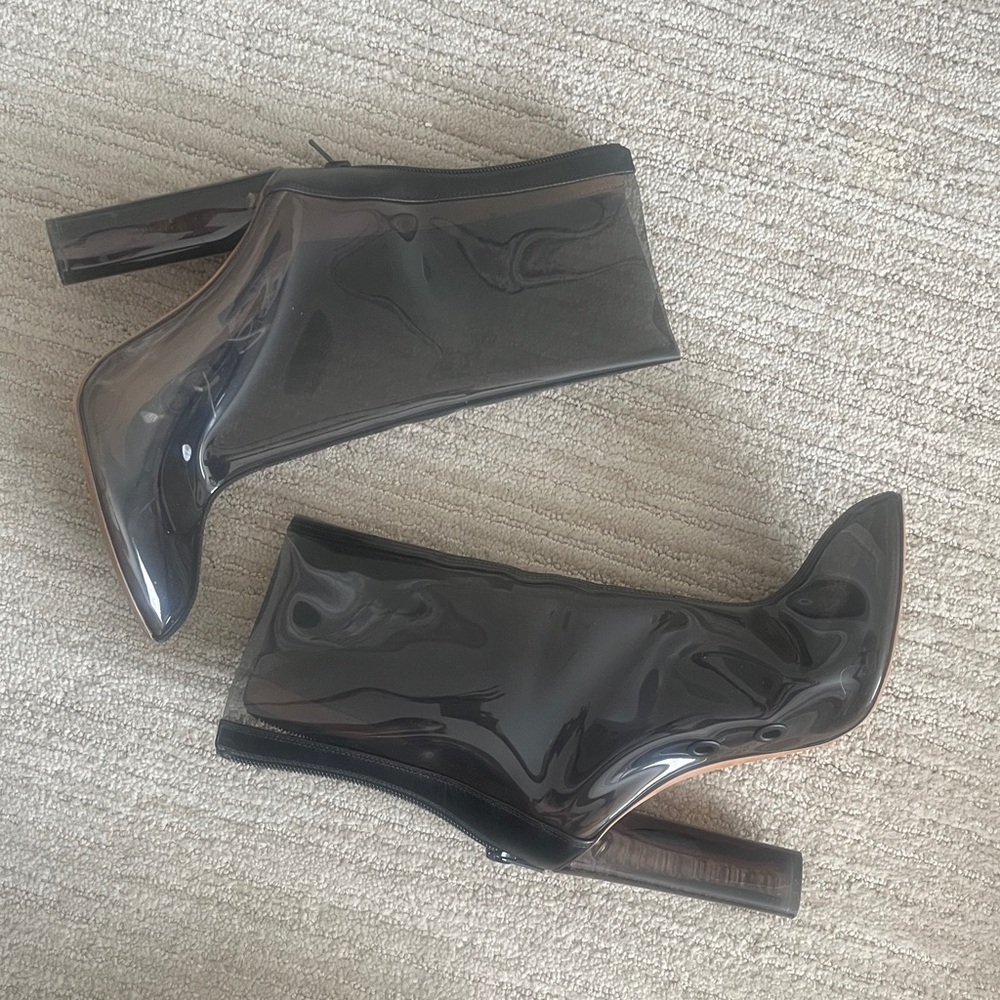 Yeezy Women's Black Clear PVC Chunky Heel Ankle Boots, size 37